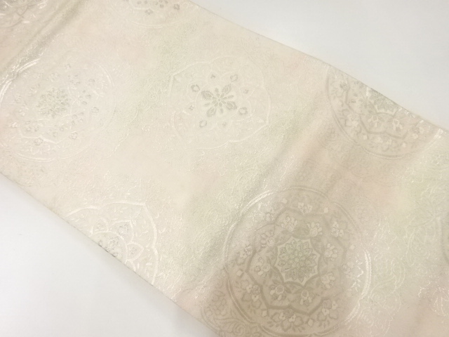 JAPANESE KIMONO / ANTIQUE FUKURO OBI / SILK / WOVEN FLORAL CREST